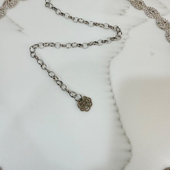 Rhinestone Womens Belt Sparkly Silver Crystal Diamond Look Wedding Bridal Formal - Picture 8 of 11